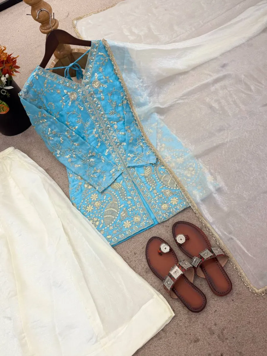 MODERN FENDY SILK EMBROIDERY SEQUENCE WORK TOP PALAZZO WITH DUPATTA FESTIVE WEAR WHOLESALE PRICE ETHNIC GARMENT (10)