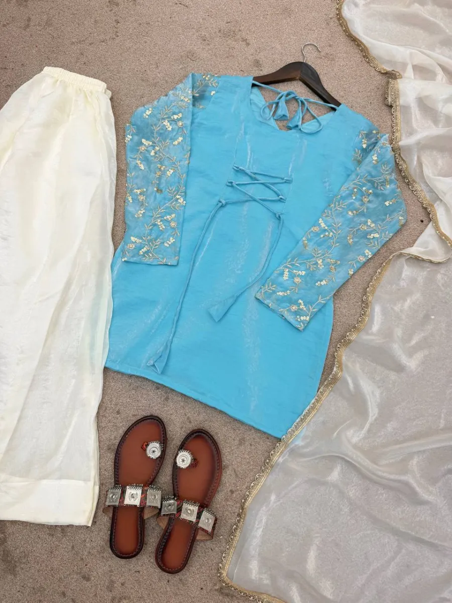 MODERN FENDY SILK EMBROIDERY SEQUENCE WORK TOP PALAZZO WITH DUPATTA FESTIVE WEAR WHOLESALE PRICE ETHNIC GARMENT (12)