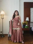 MODERN FENDY SILK EMBROIDERY SEQUENCE WORK WITH REAL MIRROR WORK TOP SHARARA WITH DUPATTA FESTIVE WEAR WHOLESALE PRICE ETHNIC GARMENT (12)