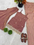 MODERN FENDY SILK EMBROIDERY SEQUENCE WORK WITH REAL MIRROR WORK TOP SHARARA WITH DUPATTA FESTIVE WEAR WHOLESALE PRICE ETHNIC GARMENT (12)