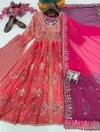 MODERN FENDY SILK SEQUENCE, THREAD & ZARI EMBROIDERY WORK GOWN BOTTOM WITH DUPATTA WEDDING WEAR WHOLESALE PRICE ETHNIC GARMENT (25)