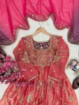 MODERN FENDY SILK SEQUENCE, THREAD & ZARI EMBROIDERY WORK GOWN BOTTOM WITH DUPATTA WEDDING WEAR WHOLESALE PRICE ETHNIC GARMENT (25)