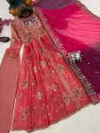 MODERN FENDY SILK SEQUENCE, THREAD & ZARI EMBROIDERY WORK GOWN BOTTOM WITH DUPATTA WEDDING WEAR WHOLESALE PRICE ETHNIC GARMENT (25)