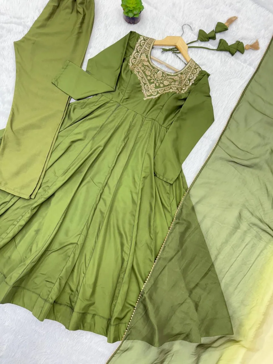 MODERN FRENCH CREPE EMBROIDERY WORK ANARKALI GOWN BOTTOM WITH DUPATTA FESTIVE WEAR WHOLESALE PRICE ETHNIC GARMENT (18)