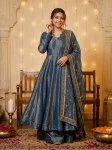 MODERN FRENCH CXN MOSS PLAIN GOWN BOTTOM WITH EMBROIDERY SEQUENCE DESIGN WORK DUPATTA TEAL