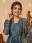 MODERN FRENCH CXN MOSS PLAIN GOWN BOTTOM WITH EMBROIDERY SEQUENCE DESIGN WORK DUPATTA FESTIVE WEAR WHOLESALE PRICE ETHNIC GARMENT (2)