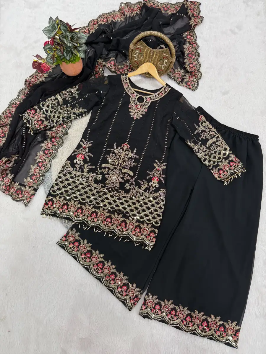 MODERN GEORGETTE EMBROIDERY SEQUENCE WITH FANCY LATKAN WORK TOP PALAZZO WITH DUPATTA FESTIVE WEAR WHOLESALE PRICE ETHNIC GARMENT (8)