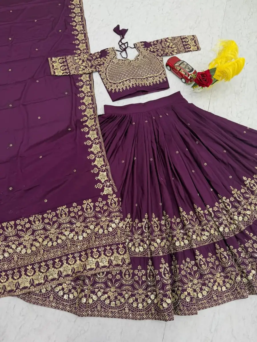 MODERN GEORGETTE EMBROIDERY THREAD & SEQUENCE WORK LEHENGA CHOLI WITH DUPATTA FESTIVE WEAR WHOLESALE PRICE ETHNIC GARMENT (9)