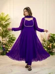 MODERN GEORGETTE RAMBO SEQUENCE EMBROIDERY MOTI WORK GOWN BOTTOM WITH DUPATTA PURPLE