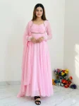 MODERN GEORGETTE RAMBO SEQUENCE EMBROIDERY MOTI WORK GOWN BOTTOM WITH DUPATTA FESTIVE WEAR WHOLESALE PRICE ETHNIC GARMENT (2)