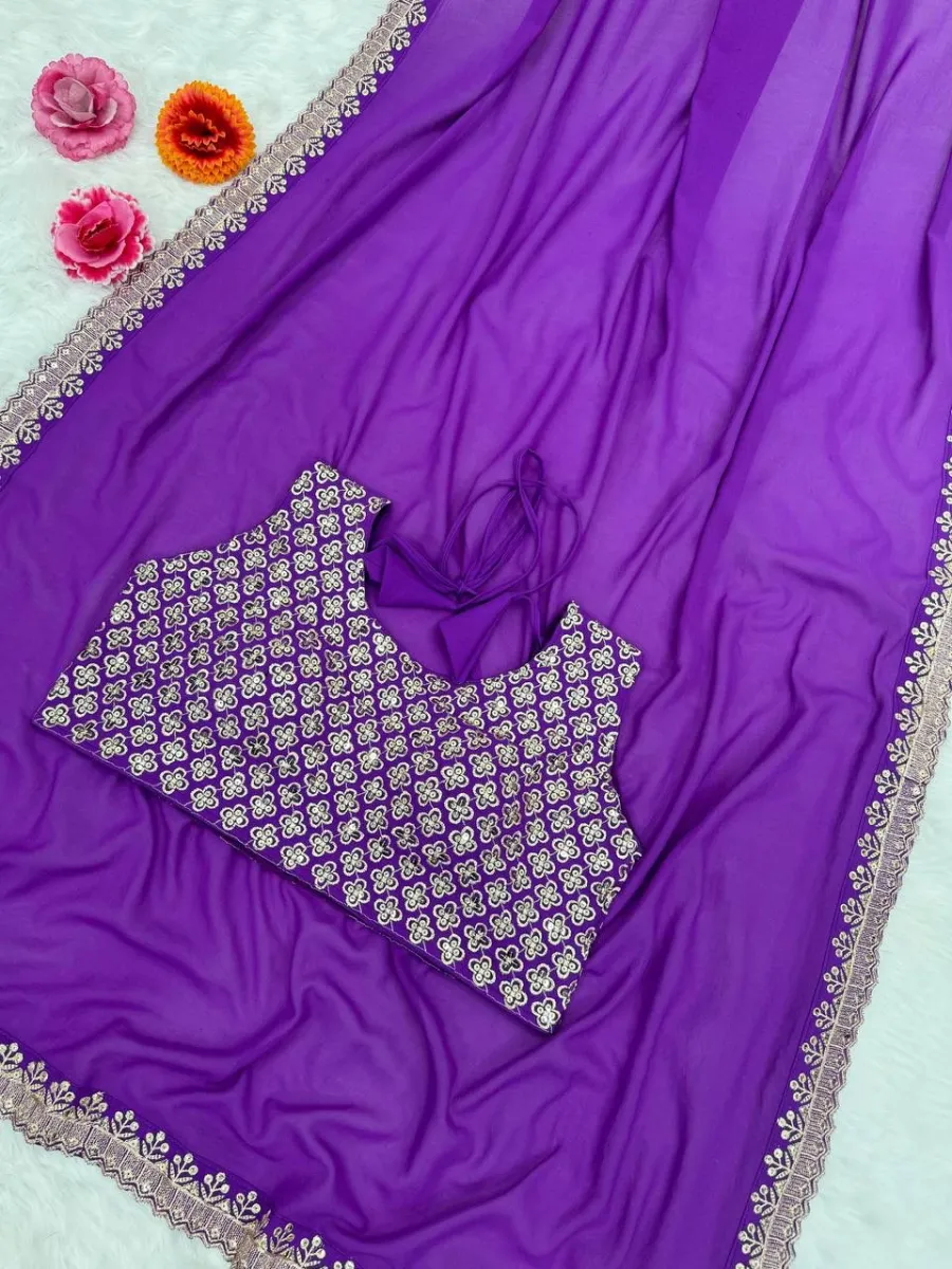 MODERN GEORGETTE SEQUENCE WITH CUT WORK BORDER SAREE WITH STITCHED BLOUSE PARTY WEAR WHOLESALE PRICE ETHNIC GARMENT (1)