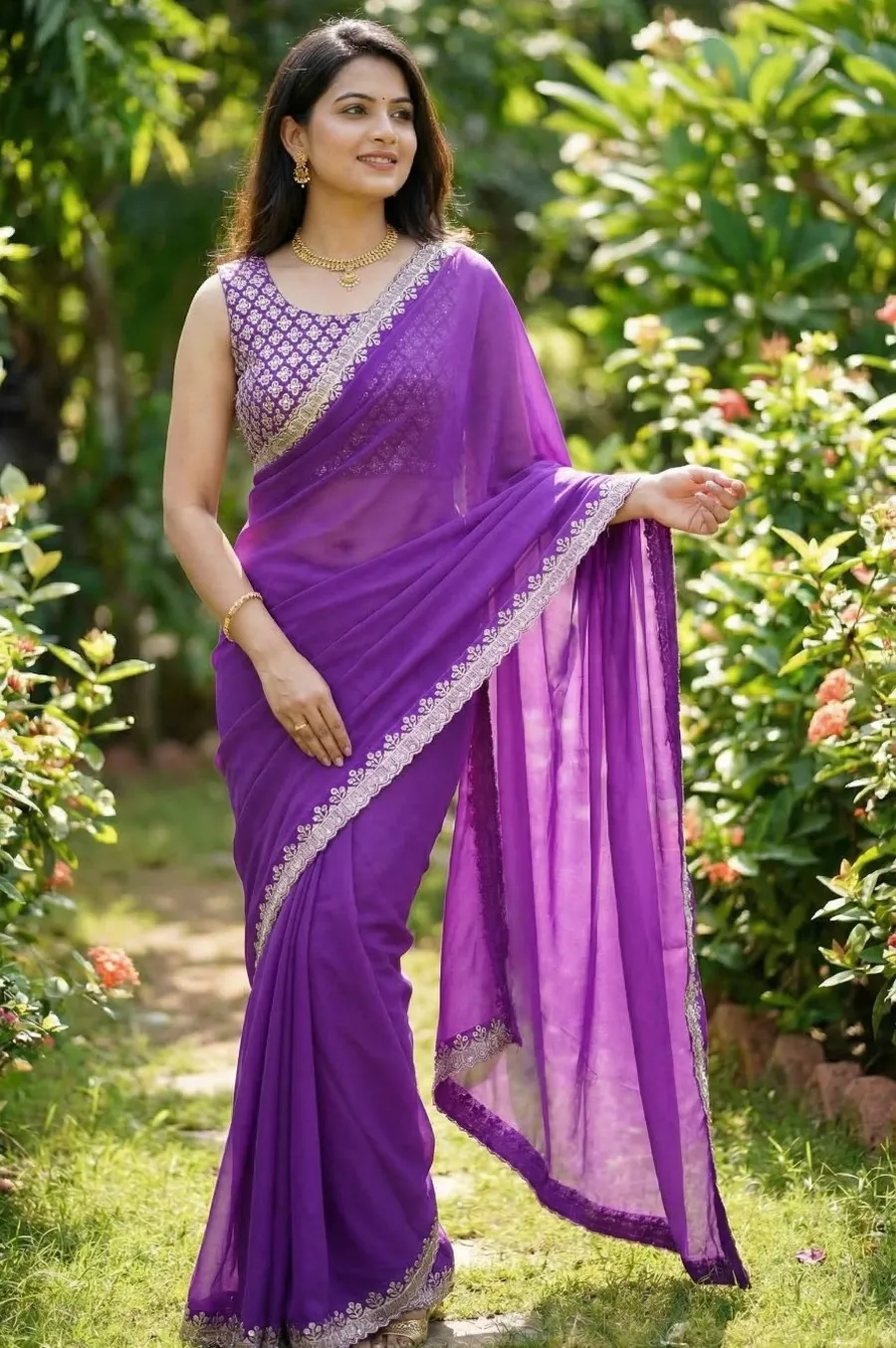 MODERN GEORGETTE SEQUENCE WITH CUT WORK BORDER SAREE WITH STITCHED BLOUSE PARTY WEAR WHOLESALE PRICE ETHNIC GARMENT (3)