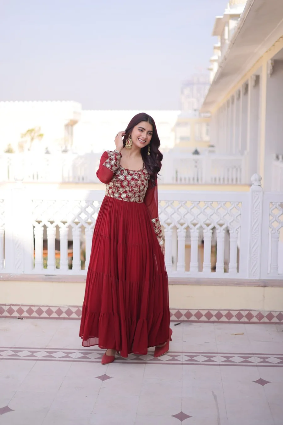 MODERN GEORGETTE SEQUENCE & ZARI WITH PIPE EMBROIDERY WORK GOWN FESTIVE WEAR WHOLESALE PRICE ETHNIC GARMENT (2)
