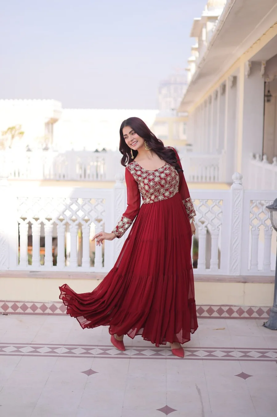 MODERN GEORGETTE SEQUENCE & ZARI WITH PIPE EMBROIDERY WORK GOWN FESTIVE WEAR WHOLESALE PRICE ETHNIC GARMENT (3)