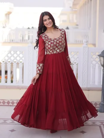 MODERN GEORGETTE SEQUENCE & ZARI WITH PIPE EMBROIDERY WORK GOWN MAROON