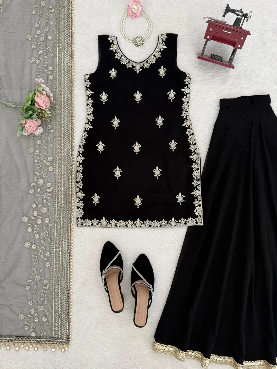 MODERN GEORGETTE THREAD WITH SEQUENCE WORK TOP PALAZZO WITH DUPATTA WEDDING WEAR WHOLESALE PRICE ETHNIC GARMENT (10)