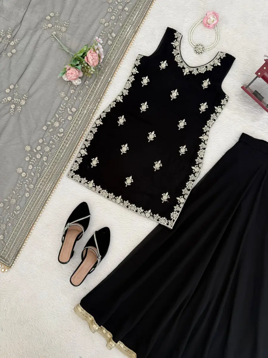 MODERN GEORGETTE THREAD WITH SEQUENCE WORK TOP PALAZZO WITH DUPATTA WEDDING WEAR WHOLESALE PRICE ETHNIC GARMENT (11)