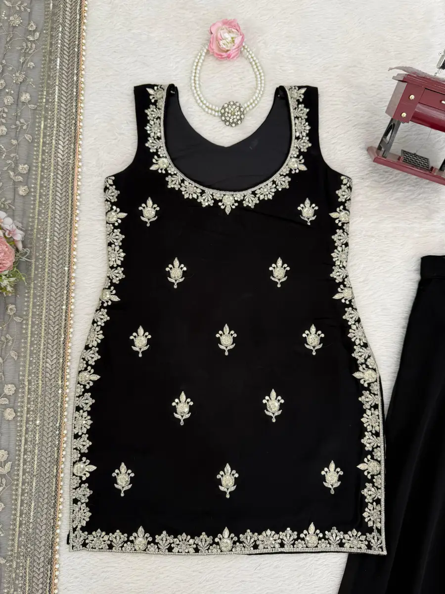 MODERN GEORGETTE THREAD WITH SEQUENCE WORK TOP PALAZZO WITH DUPATTA WEDDING WEAR WHOLESALE PRICE ETHNIC GARMENT (13)
