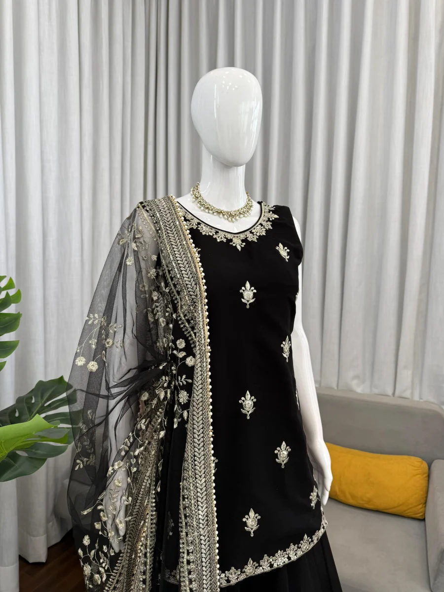 MODERN GEORGETTE THREAD WITH SEQUENCE WORK TOP PALAZZO WITH DUPATTA WEDDING WEAR WHOLESALE PRICE ETHNIC GARMENT (6)