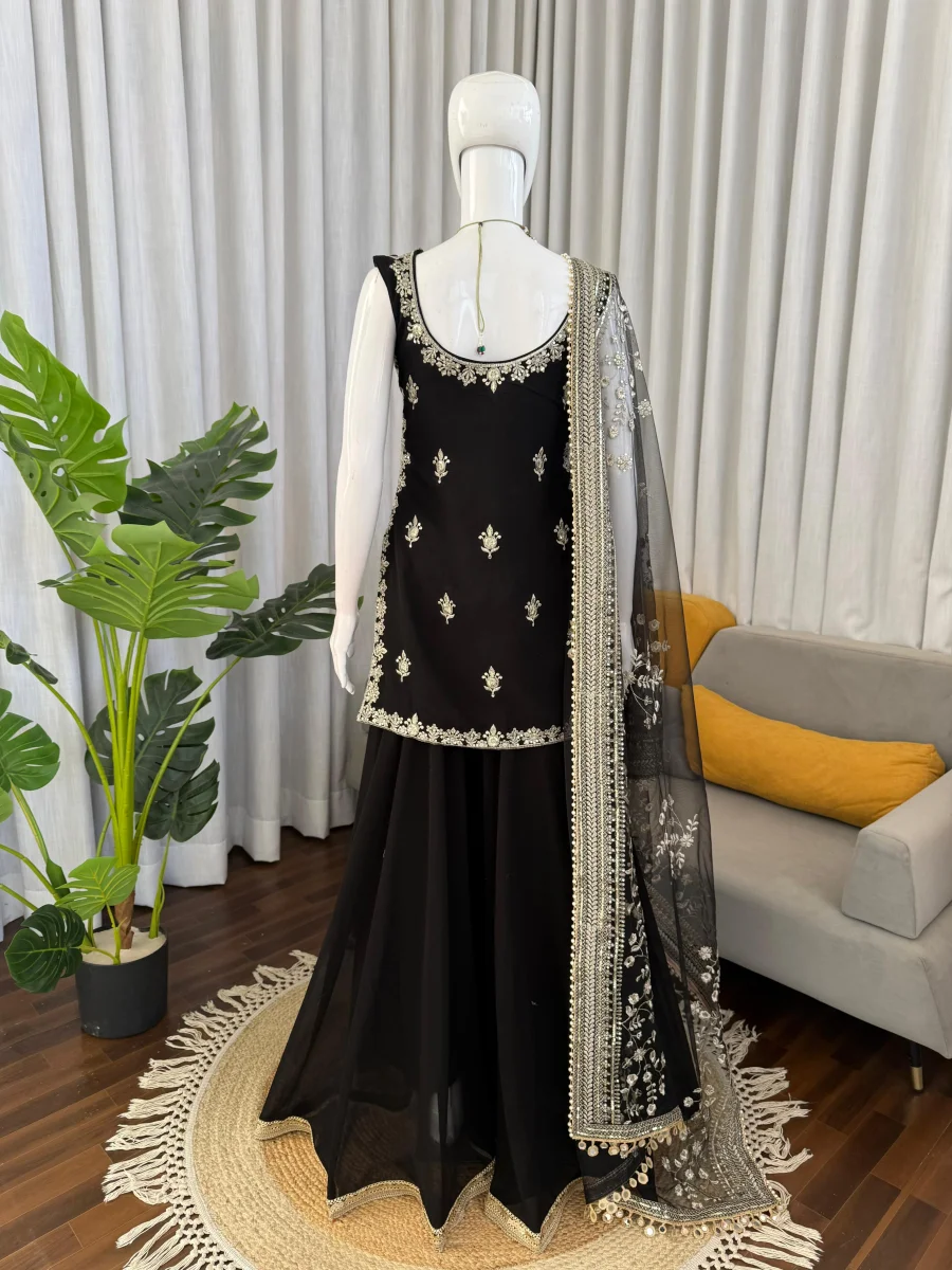 MODERN GEORGETTE THREAD WITH SEQUENCE WORK TOP PALAZZO WITH DUPATTA WEDDING WEAR WHOLESALE PRICE ETHNIC GARMENT (7)