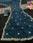 MODERN GEORGETTE ZARI THREAD AND HAND WORK STONE SAREE WITH UNSTITCHED BLOUSE FESTIVE WEAR WHOLESALE PRICE ETHNIC GARMENT (2)