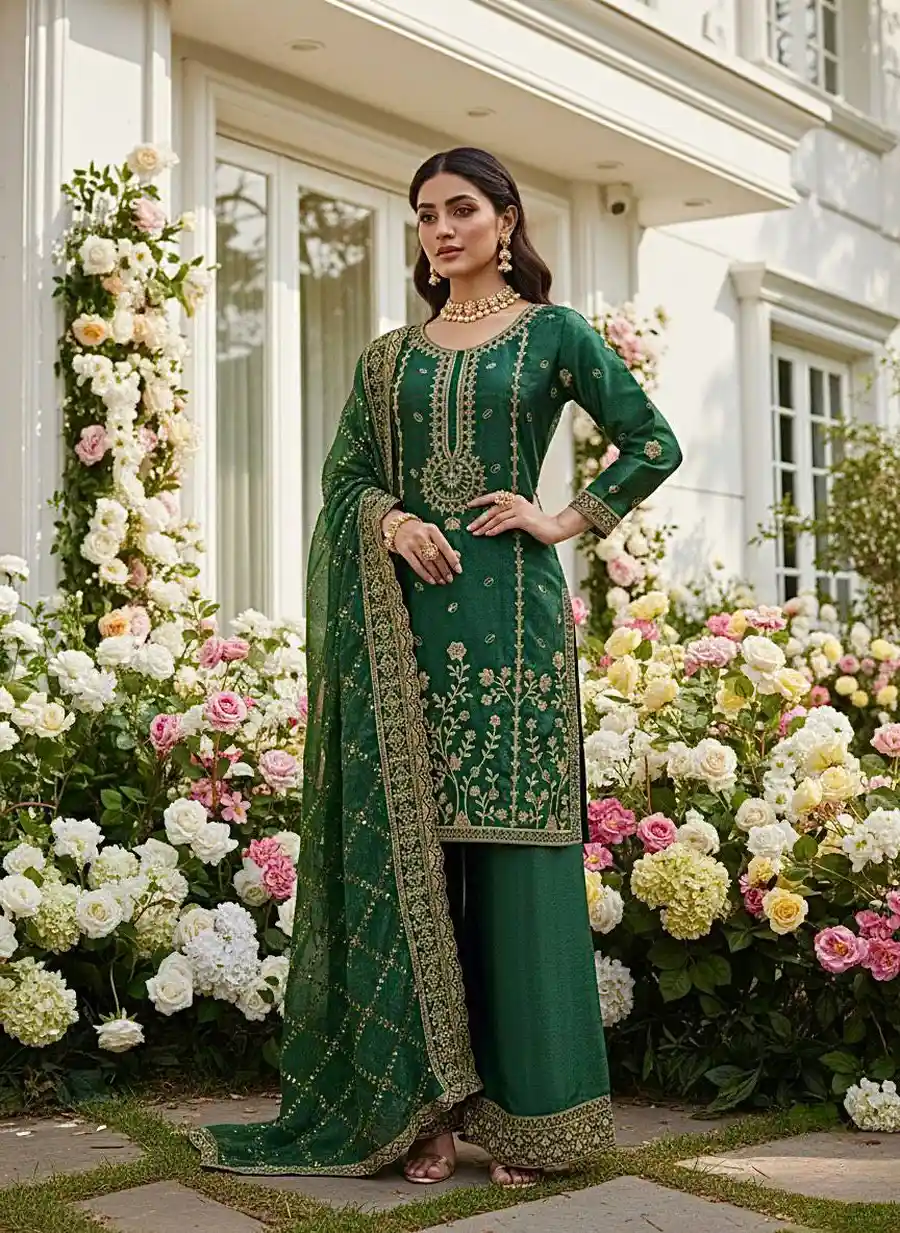MODERN GMMY SILK EMBROIDERY AND SEQUENCE WORK TOP PALAZZO WITH DUPATTA FESTIVE WEAR WHOLESALE PRICE ETHNIC GARMENT (2)