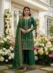 MODERN GMMY SILK EMBROIDERY AND SEQUENCE WORK TOP PALAZZO WITH DUPATTA GREEN