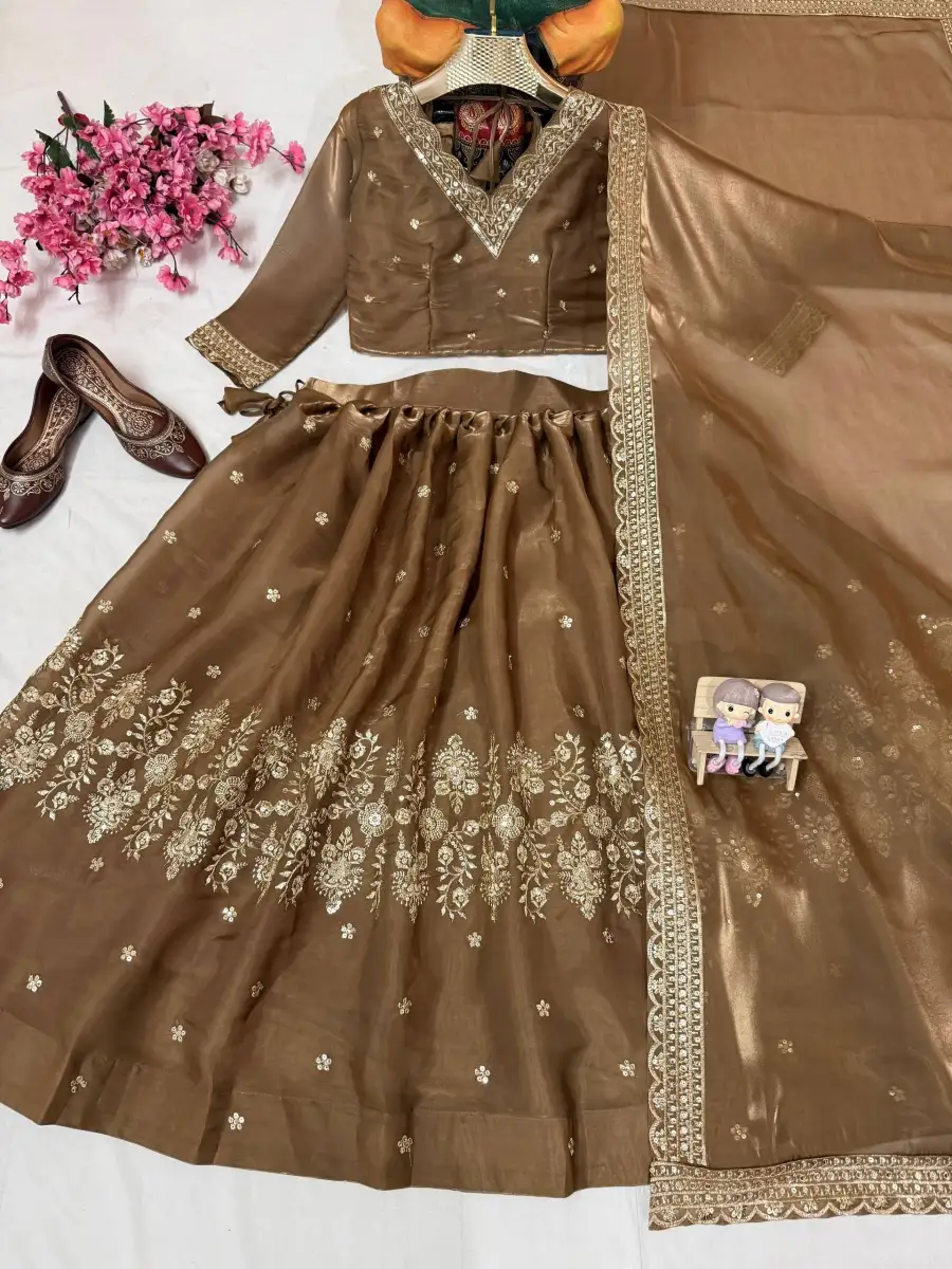 MODERN GMY TISSUE SILK SEQUENCE & THREAD ZARI EMBROIDERY WORK LEHENGA CHOLI WITH DUPATTA WEDDING WEAR WHOLESALE PRICE ETHNIC GARMENT (11)
