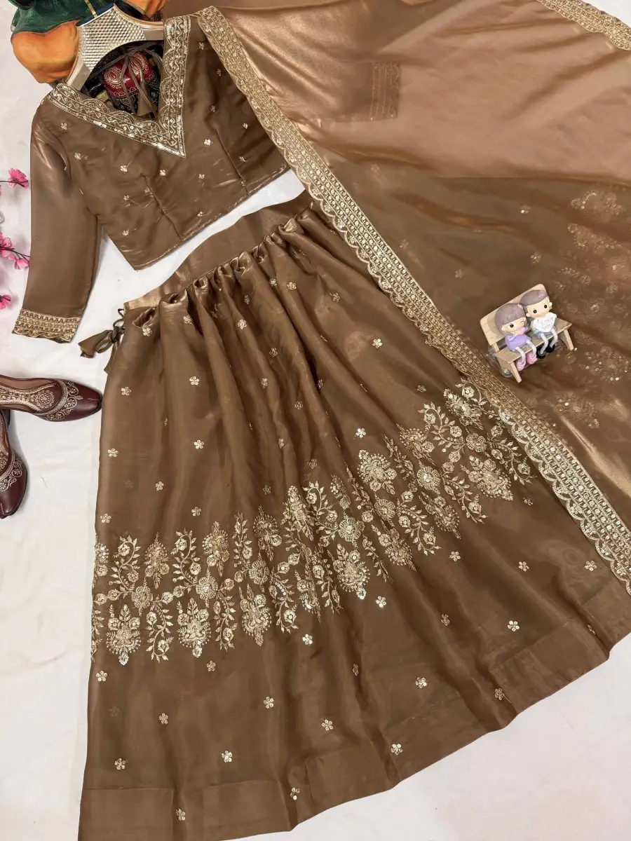 MODERN GMY TISSUE SILK SEQUENCE & THREAD ZARI EMBROIDERY WORK LEHENGA CHOLI WITH DUPATTA WEDDING WEAR WHOLESALE PRICE ETHNIC GARMENT (12)