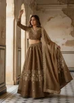 MODERN GMY TISSUE SILK SEQUENCE & THREAD ZARI EMBROIDERY WORK LEHENGA CHOLI WITH DUPATTA CHIKU