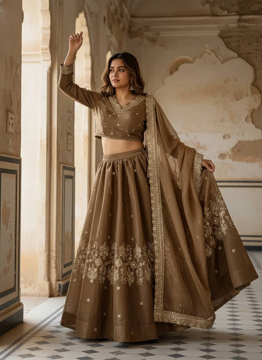 MODERN GMY TISSUE SILK SEQUENCE & THREAD ZARI EMBROIDERY WORK LEHENGA CHOLI WITH DUPATTA WEDDING WEAR WHOLESALE PRICE ETHNIC GARMENT (17)
