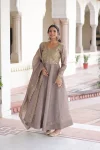 MODERN GOLD CRUSH SEQUENCE & ZARI EMBROIDERY WORK GOWN WITH DUPATTA FESTIVE WEAR WHOLESALE PRICE ETHNIC GARMENT (6)