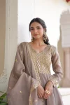 MODERN GOLD CRUSH SEQUENCE & ZARI EMBROIDERY WORK GOWN WITH DUPATTA FESTIVE WEAR WHOLESALE PRICE ETHNIC GARMENT (6)