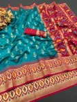 MODERN IKKAT SILK FLOWERS AND MINA & ZARI WEAVING BORDER WORK SAREE WITH UNSTITCHED BLOUSE FESTIVE WEAR WHOLESALE PRICE ETHNIC GARMENT (1)
