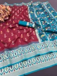 MODERN IKKAT SILK FLOWERS AND MINA & ZARI WEAVING BORDER WORK SAREE WITH UNSTITCHED BLOUSE FESTIVE WEAR WHOLESALE PRICE ETHNIC GARMENT (4)