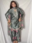 MODERN JAPAN SATIN EMBROIDERY SEQUENCE WORK TOP PATIYALA WITH DUPATTA GREY