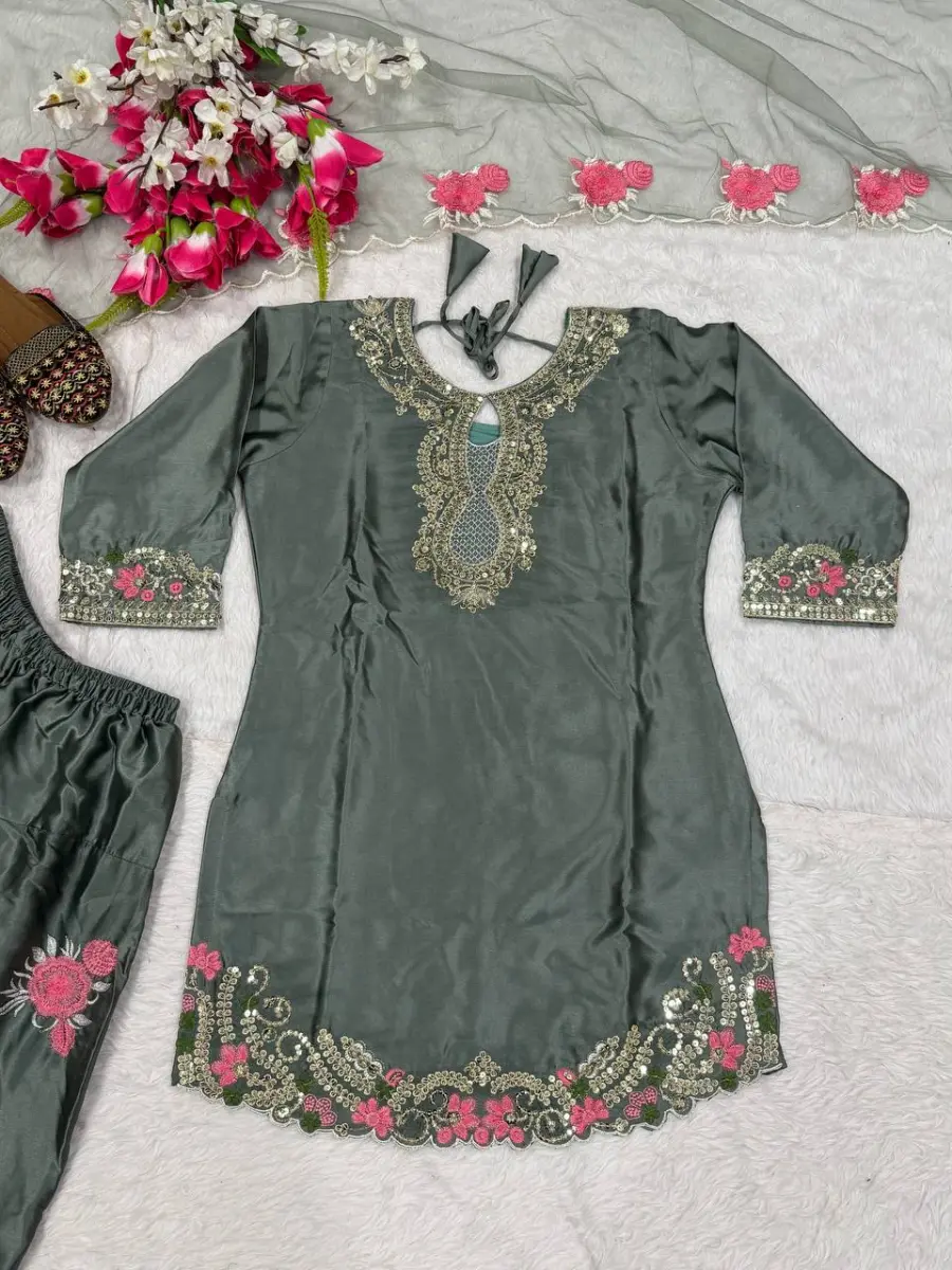 MODERN JAPAN SATIN EMBROIDERY SEQUENCE WORK TOP PATIYALA WITH DUPATTA FESTIVE WEAR WHOLESALE PRICE ETHNIC GARMENT (7)