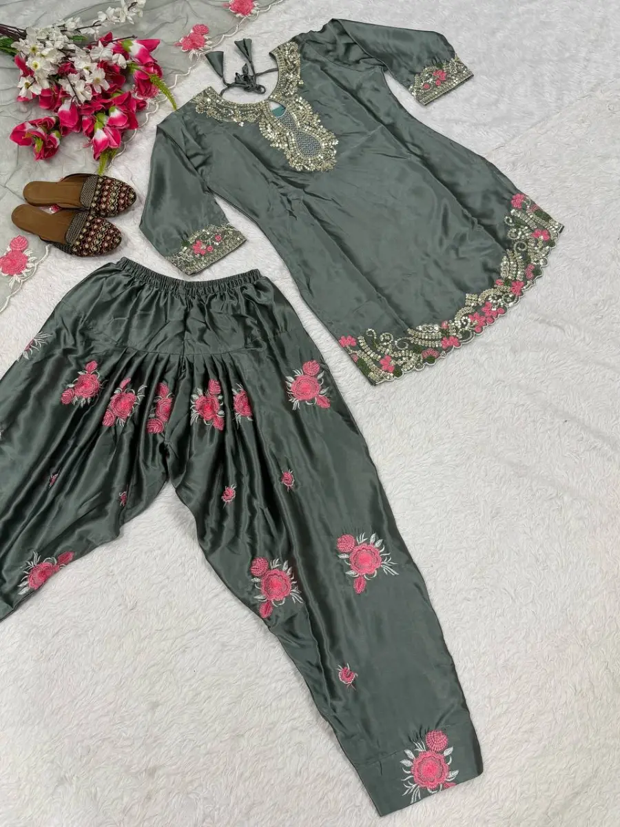 MODERN JAPAN SATIN EMBROIDERY SEQUENCE WORK TOP PATIYALA WITH DUPATTA FESTIVE WEAR WHOLESALE PRICE ETHNIC GARMENT (8)