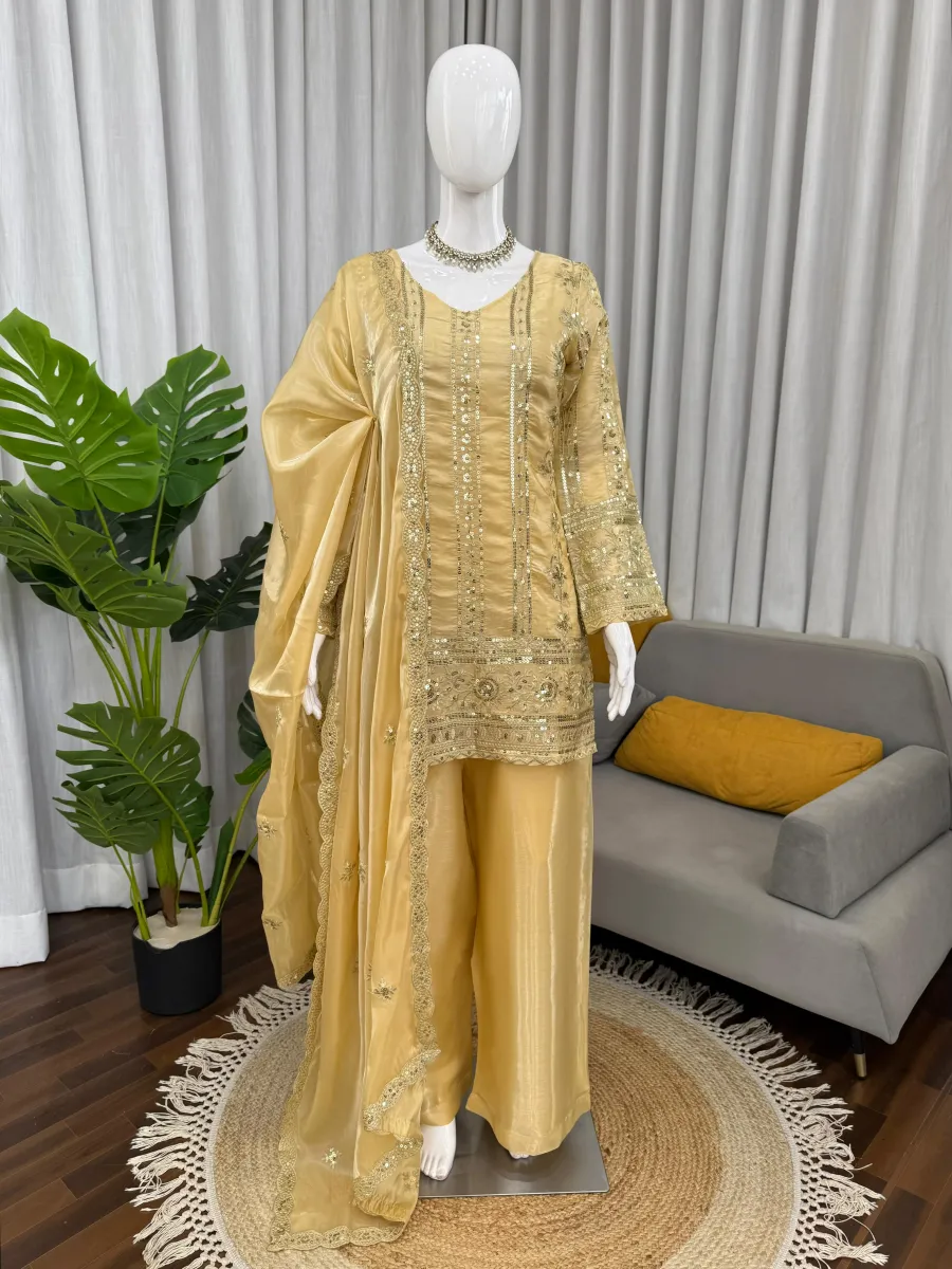 MODERN JMC SILK THREAD & SEQUENCE WORK TOP PALAZZO WITH DUPATTA FESTIVE WEAR WHOLESALE PRICE ETHNIC GARMENT (2)