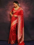 MODERN LICHI SILK JACQUARD WORK SAREE WITH UNSTITCHED BLOUSE RED
