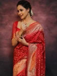 MODERN LICHI SILK JACQUARD WORK SAREE WITH UNSTITCHED BLOUSE FESTIVE WEAR WHOLESALE PRICE ETHNIC GARMENT (2)
