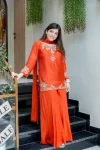 MODERN NATURAL CREPE EMBROIDERY WORK TOP PALAZZO WITH DUPATTA ORANGE