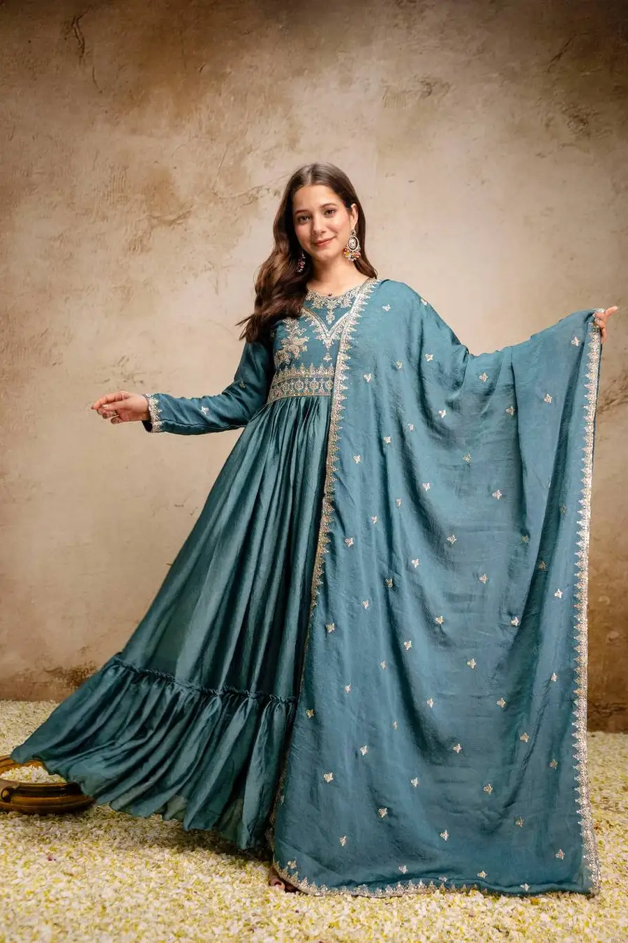 MODERN RANGOLI CRUSH EMBROIDERY AND SEQUENCE WORK GOWN WITH DUPATTA WEDDING WEAR WHOLESLE PRICE ETHNIC GARMENT (19)