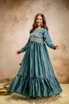 MODERN RANGOLI CRUSH EMBROIDERY AND SEQUENCE WORK GOWN WITH DUPATTA WEDDING WEAR WHOLESLE PRICE ETHNIC GARMENT (20)