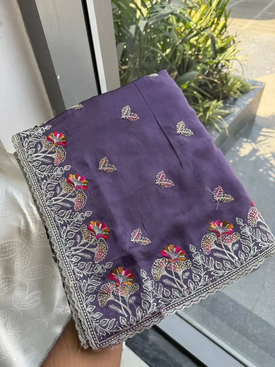 MODERN RANGOLI SILK EMBROIDERY WORK LACE BORDER SAREE WITH UNSTITCHED BLOUSE FESTIVE WEAR WHOLESALE PRICE ETHNIC GARMENT (14)