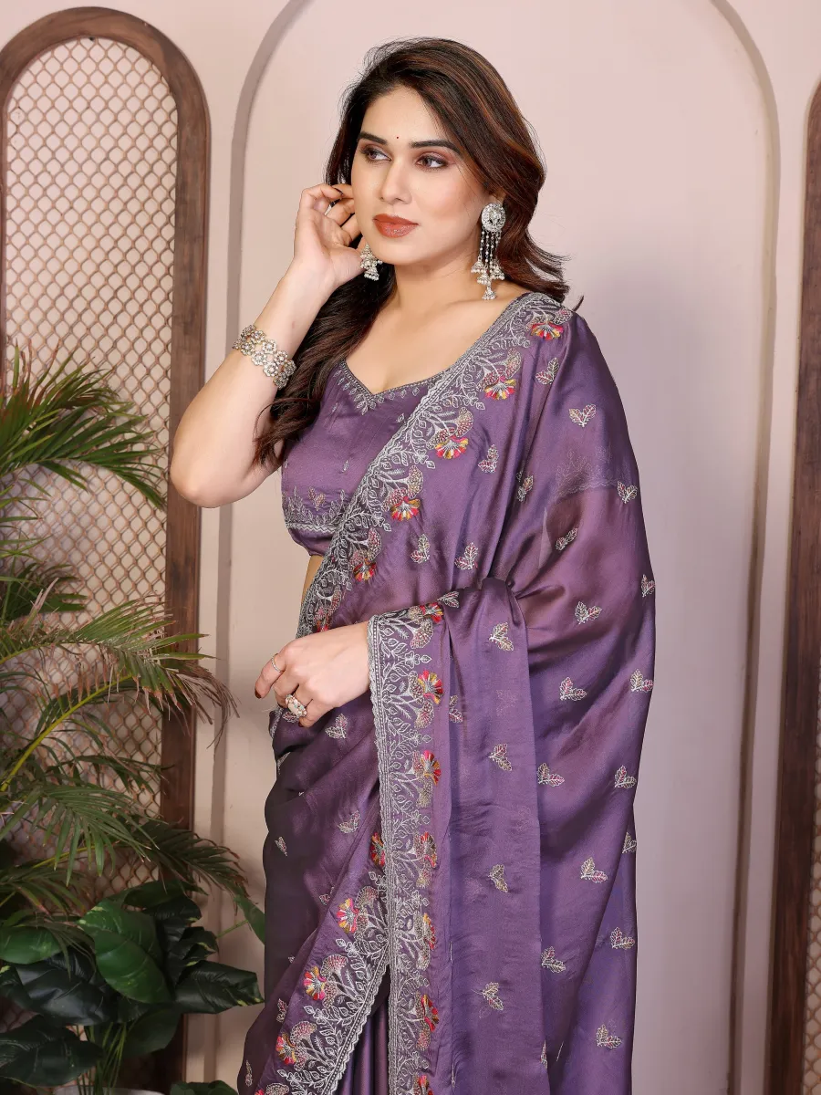 MODERN RANGOLI SILK EMBROIDERY WORK LACE BORDER SAREE WITH UNSTITCHED BLOUSE FESTIVE WEAR WHOLESALE PRICE ETHNIC GARMENT (4)