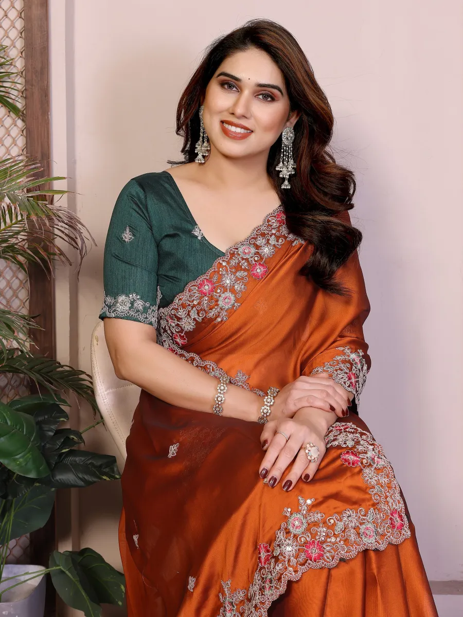 MODERN RANGOLI SILK EMBROIDERY WORK LACE BORDER SAREE WITH UNSTITCHED BLOUSE WEDDING WEAR WHOLESALE PRICE ETHNIC GARMENT (2)