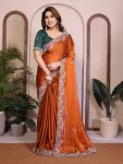 MODERN RANGOLI SILK EMBROIDERY WORK LACE BORDER SAREE WITH UNSTITCHED BLOUSE ORANGE