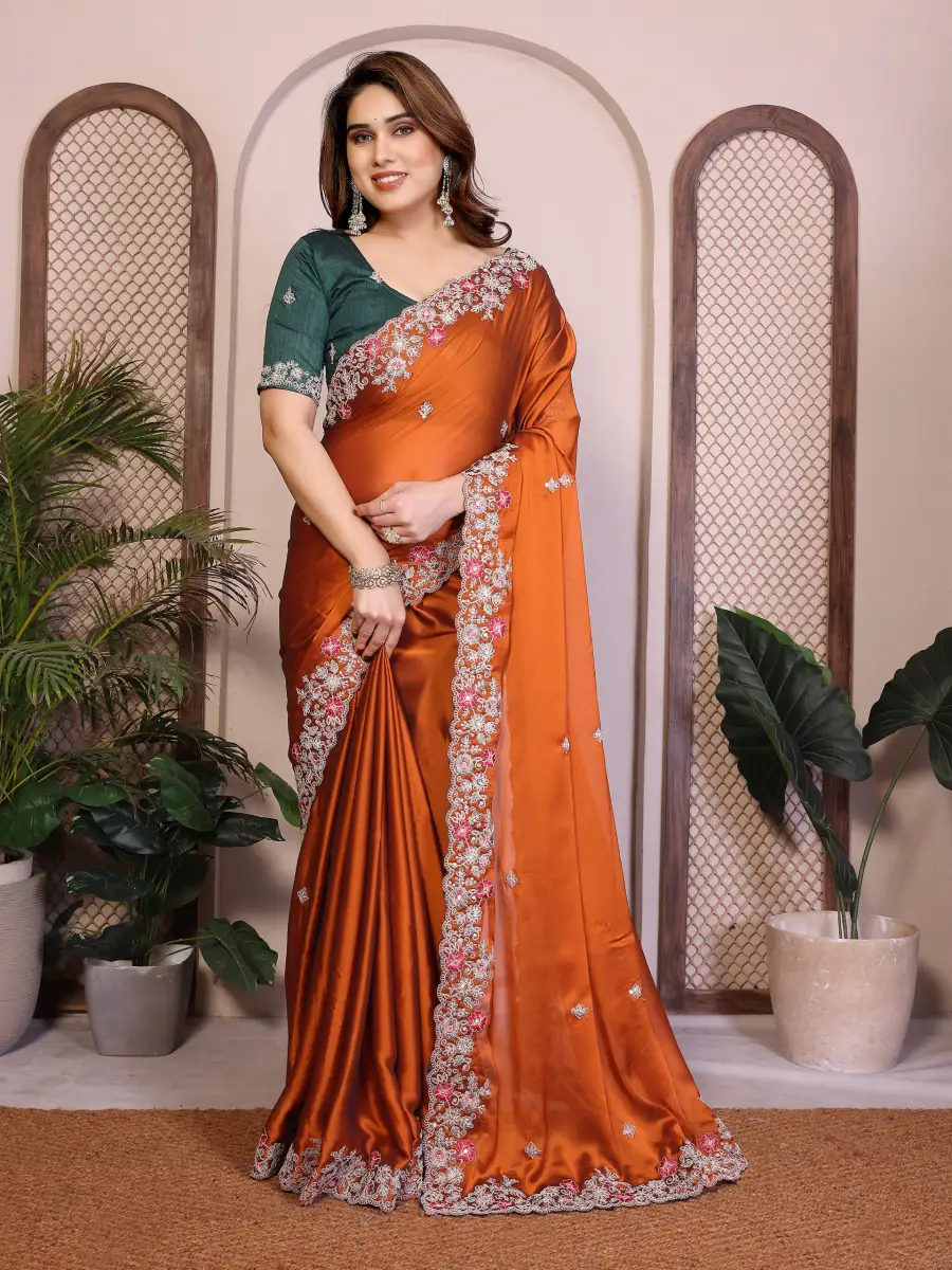 MODERN RANGOLI SILK EMBROIDERY WORK LACE BORDER SAREE WITH UNSTITCHED BLOUSE WEDDING WEAR WHOLESALE PRICE ETHNIC GARMENT (3)