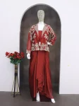 MODERN RANGOLI SILK PLAIN DRAPED SKIRT BLOUSE WITH EMBROIDERY MULTI THREAD SEQUENCE WORK KOTI PARTY WEAR WHOLESALE PRICE ETHNIC GARMENT (2)